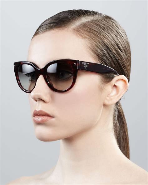 Prada Cat-Eye Retro Rectangle Sunglasses, Red Havana Clear Sunglasses ...