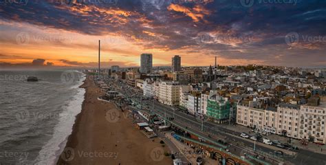 Beautiful Brighton beach view. Magical sunset and stormy weather in ...