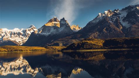 mountains, lake, national park, reflection, torres del paine, chile, 4k ...