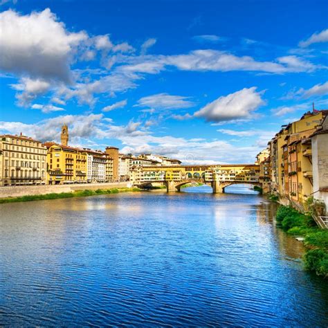 Ponte Vecchio Landmark on Sunset, Old Bridge, Arno River in Florence ...