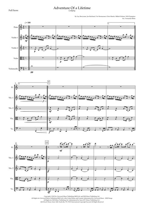 Adventure Of A Lifetime (arr. Fernando Britto) by Coldplay Sheet Music ...