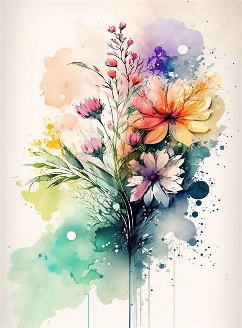 Premium Photo | A watercolor painting of flowers with a rainbow background.