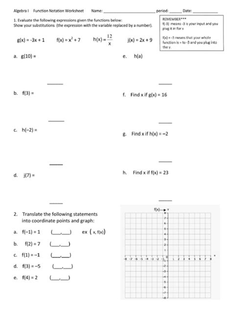 Function Notation Worksheet printable pdf download