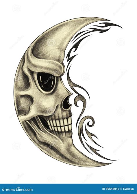 Art Moon skull tattoo stock illustration. Illustration of halloween ...