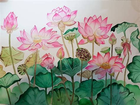 The lotus pond Artist : Moragod Sasisuwan #lotus #watercolor #painting ...