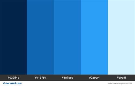 Abstract Blue color palette. HEX colors #03254c, #1167b1, #187bcd ...