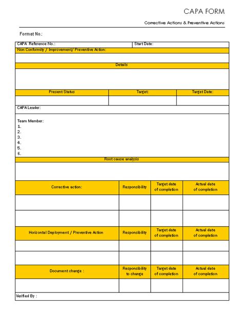 CAPA form - Corrective action and preventive action