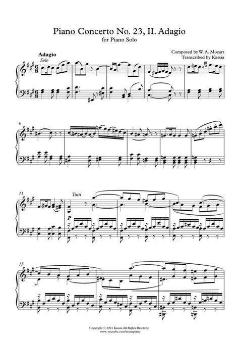 Mozart - Piano Concerto No. 23, II. Adagio by Kassia Sheet Music