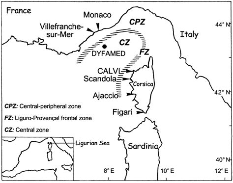 Map of the Ligurian Sea (western Mediterranean) showing study site ...