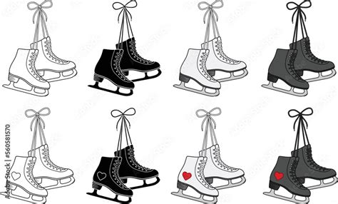 Tied Hanging Figure Skates Clipart Set - Outline, Silhouette & Color ...