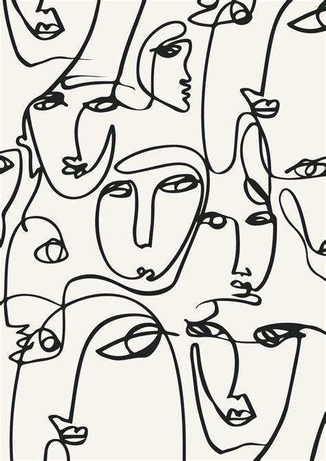 Printed Abstract Faces in Lines, One Line Artwork Print, Fashion Poster ...