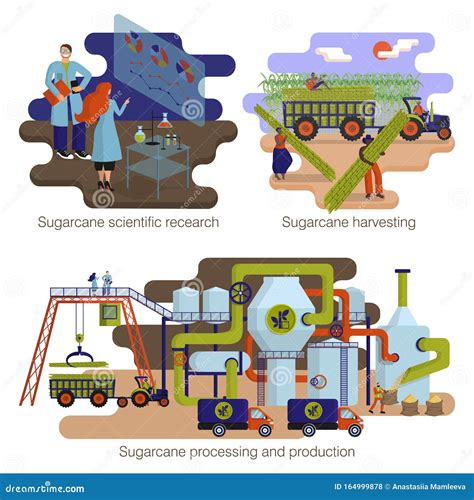 Sugar Cane Manufacturing. Process and Production Stages. Icon Set Stock ...