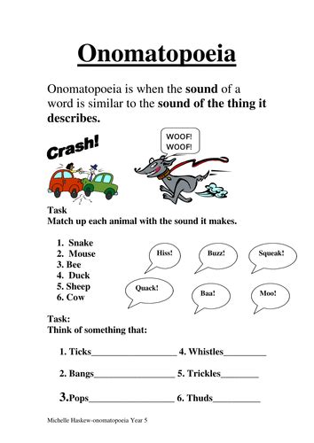 Onomatopoeia Worksheet by Lachy90 - Teaching Resources - Tes