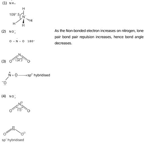 77.Structure and bond angle of NO2 , NO2, NO2+ AND NH4+