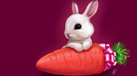 White bunny rabbit with a huge carrot - backiee