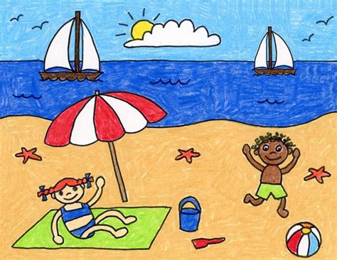 Beach Drawing (Art Projects for Kids) | Scenery drawing for kids, Beach ...