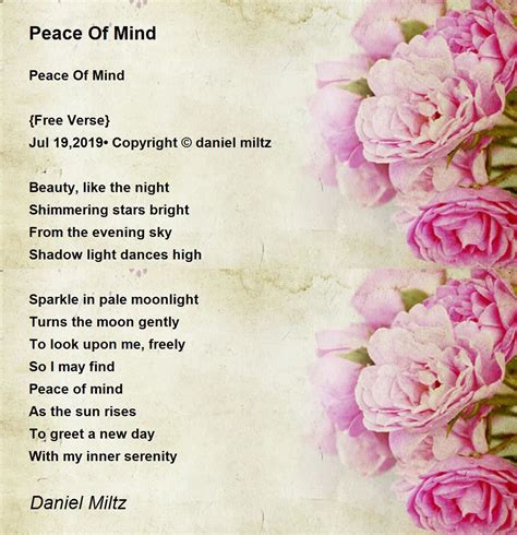 Peace Of Mind Poem by Daniel Miltz - Poem Hunter