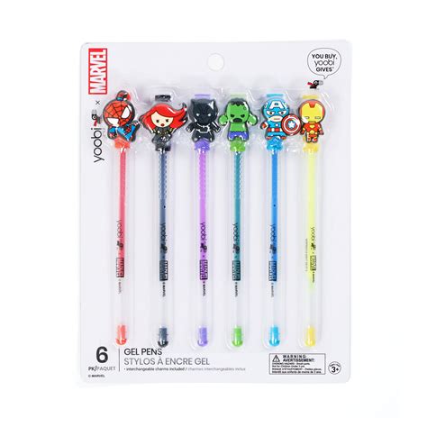 Yoobi x Marvel Avengers Gel Pens with Charms, 6 Pack