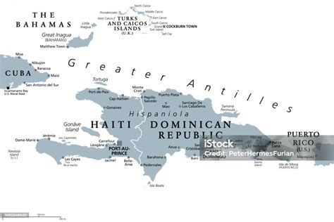 Hispaniola And Surroundings Caribbean Islands Gray Political Map Stock ...