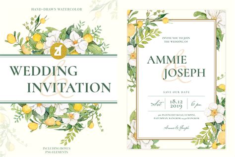 Yellow Flowers Wedding Invitation Graphic by Chanut is watercolor ...