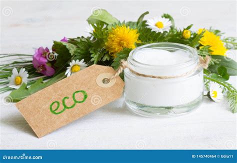 Natural Cosmetics for Skin Care Cream Eco Label with Herbs and Flowers ...