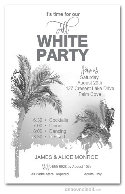 Palm Trees All White White Party Invitations