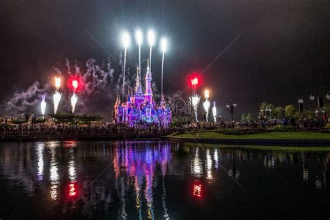 Disney Castle fireworks show Disney castle, amusement park, night scene ...