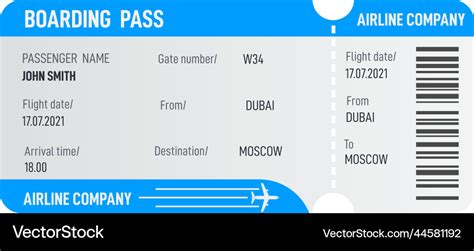 Airplane ticket template boarding pass airline Vector Image