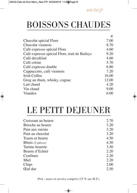 Café de Flore à Paris 6 - menu et photos