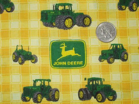 John Deere Tractors Yellow Plaid Cotton Fabric by Springs