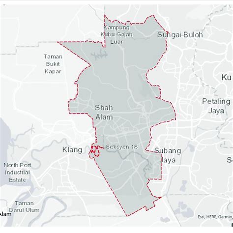 | Map of Shah Alam (Source: ESRI, 2021). Map Figure is from ArcGIS ...