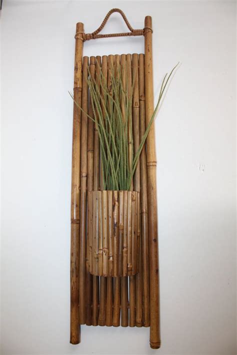 Vintage Natural Bamboo Wall Pocket/Decorative Floral Wall Hanging ...