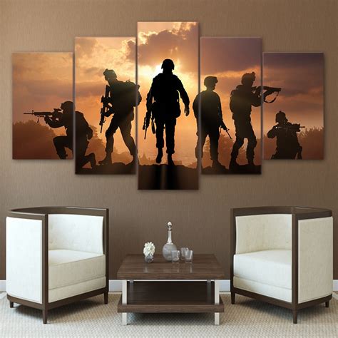 Patriotic US Military Soldiers Framed 5 Piece Panel Canvas Wall Art Pr ...