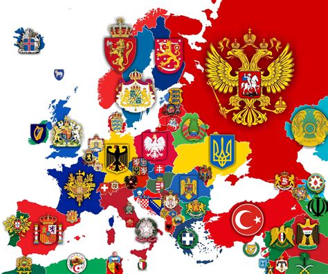 Map of Europe (+surroundings) with every country's Coat of Arms ...