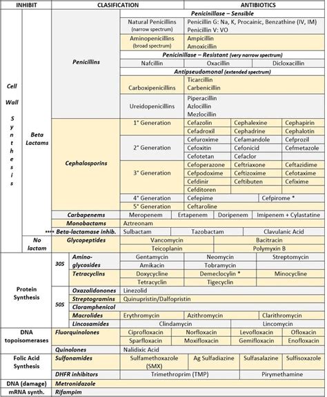 Antibiotic mechanism of action chart