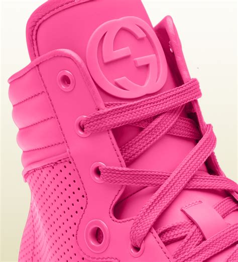 Gucci Neon Pink Leather Hightop Sneakers in Pink for Men | Lyst