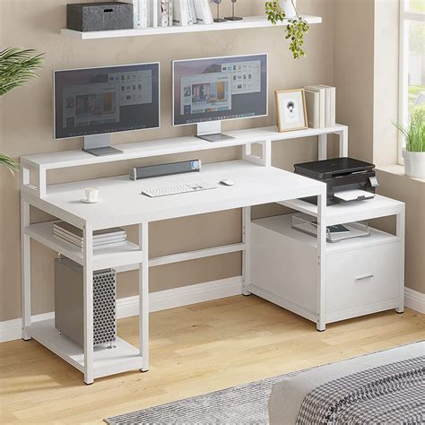 Sedeta Computer Desk with Hutch and Storage Shelves, 66" Large Home ...