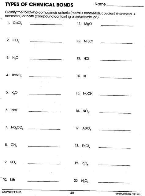 Type 1 Ionic Bonding Worksheet