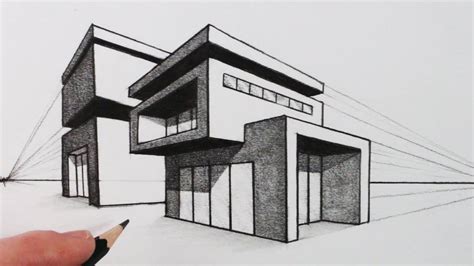 How to Draw a House in Two Point Perspective: Modern House - YouTube ...