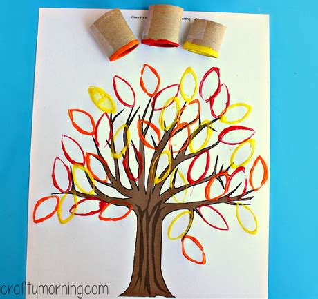 Toilet Paper Roll Leaf Stamping Fall Tree Craft - Crafty Morning