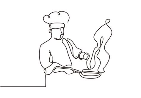 continuous line drawing of chef cooking big meal food 3380612 Vector ...