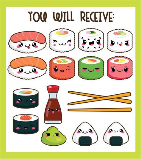 Kawaii Clip Art, Kawaii Sushi Clip Art, Kawaii Sushi Clipart, Cute ...