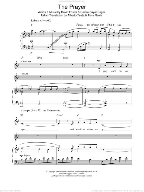 Watson - The Prayer sheet music for voice, piano or guitar (PDF)