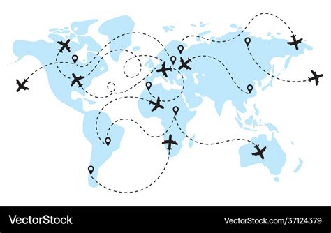 World map with flight routes airplanes Royalty Free Vector