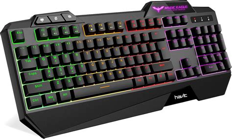 HAVIT Rainbow Backlit Wired Gaming Keyboard 104 Keys LED USB Ergonomic ...