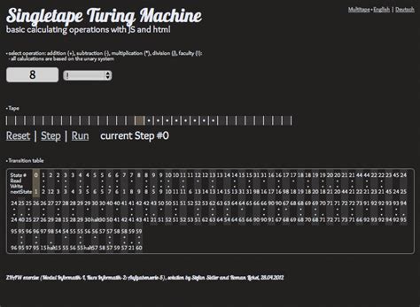 Turingmachine simulation: addition, subtraction, multiplication and ...