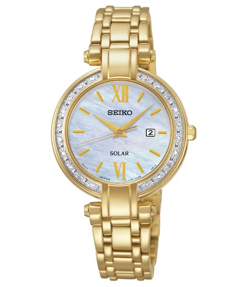 Seiko Ladies Gold Tone Diamond Bezel Solar Watch SUT182 - Jewelry ...