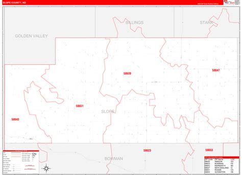 Slope County, ND Zip Code Wall Map Red Line Style by MarketMAPS - MapSales