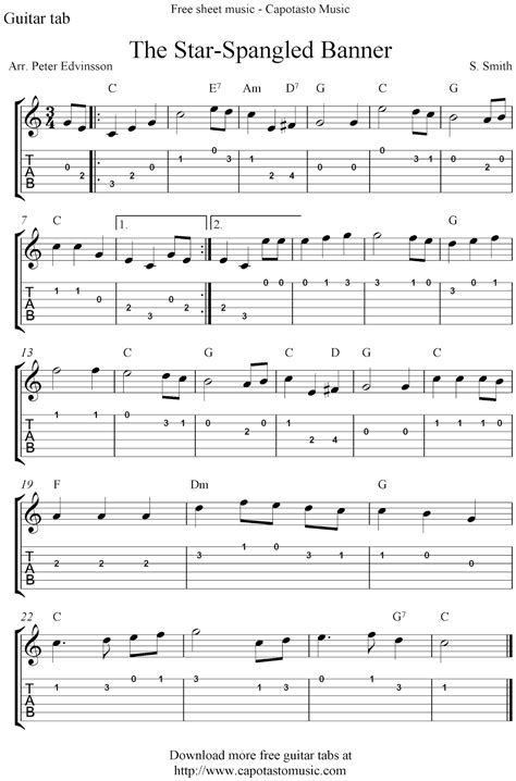 Free Sheet Music Scores: The Star-Spangled Banner, free guitar ...