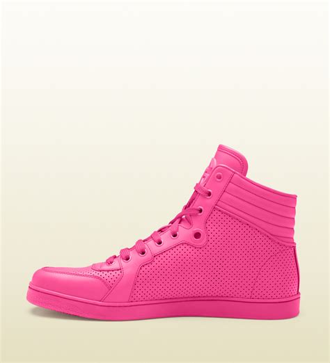 Gucci Neon Pink Leather Hightop Sneakers in Pink for Men | Lyst